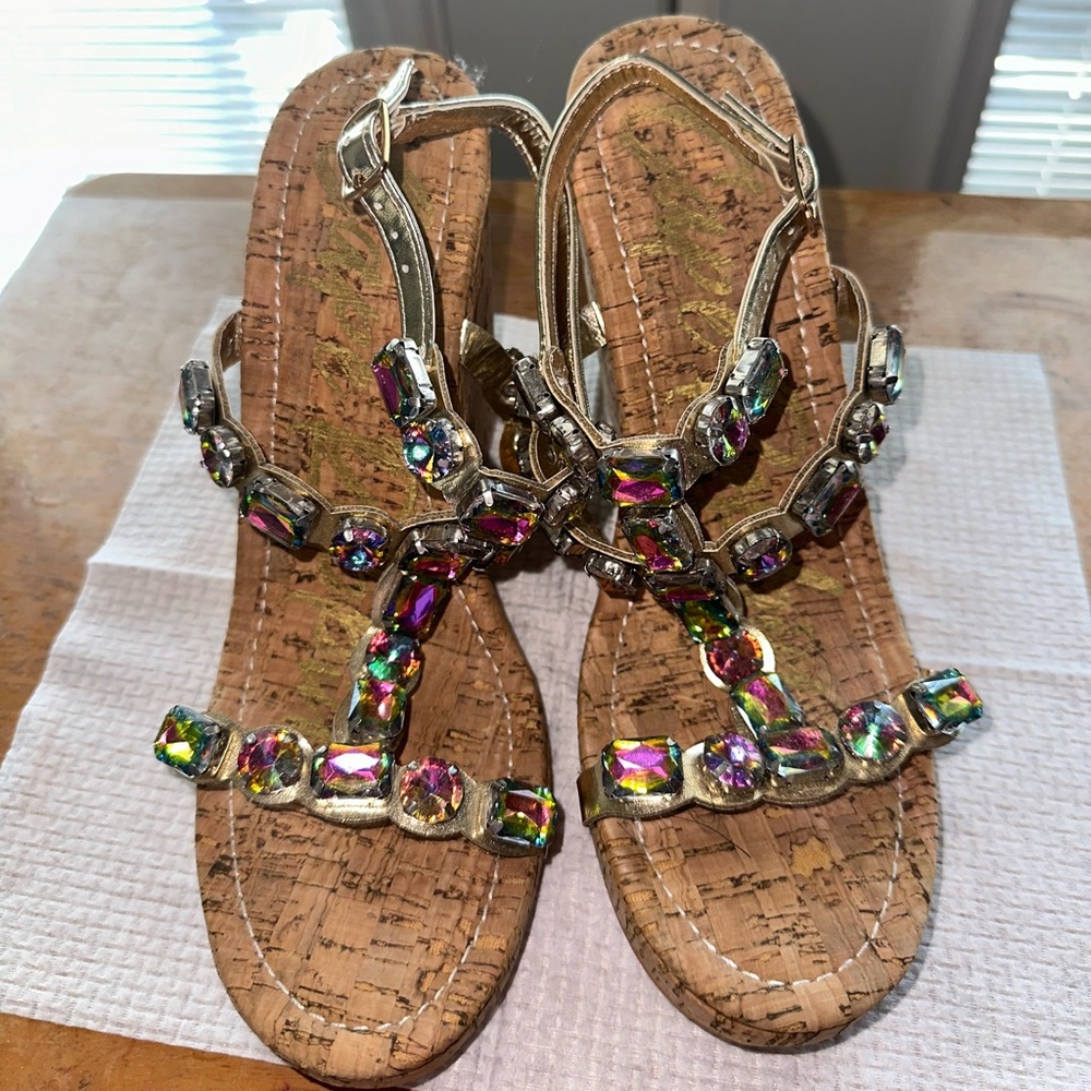 Women's Multicolor Gem Wedge Sandals